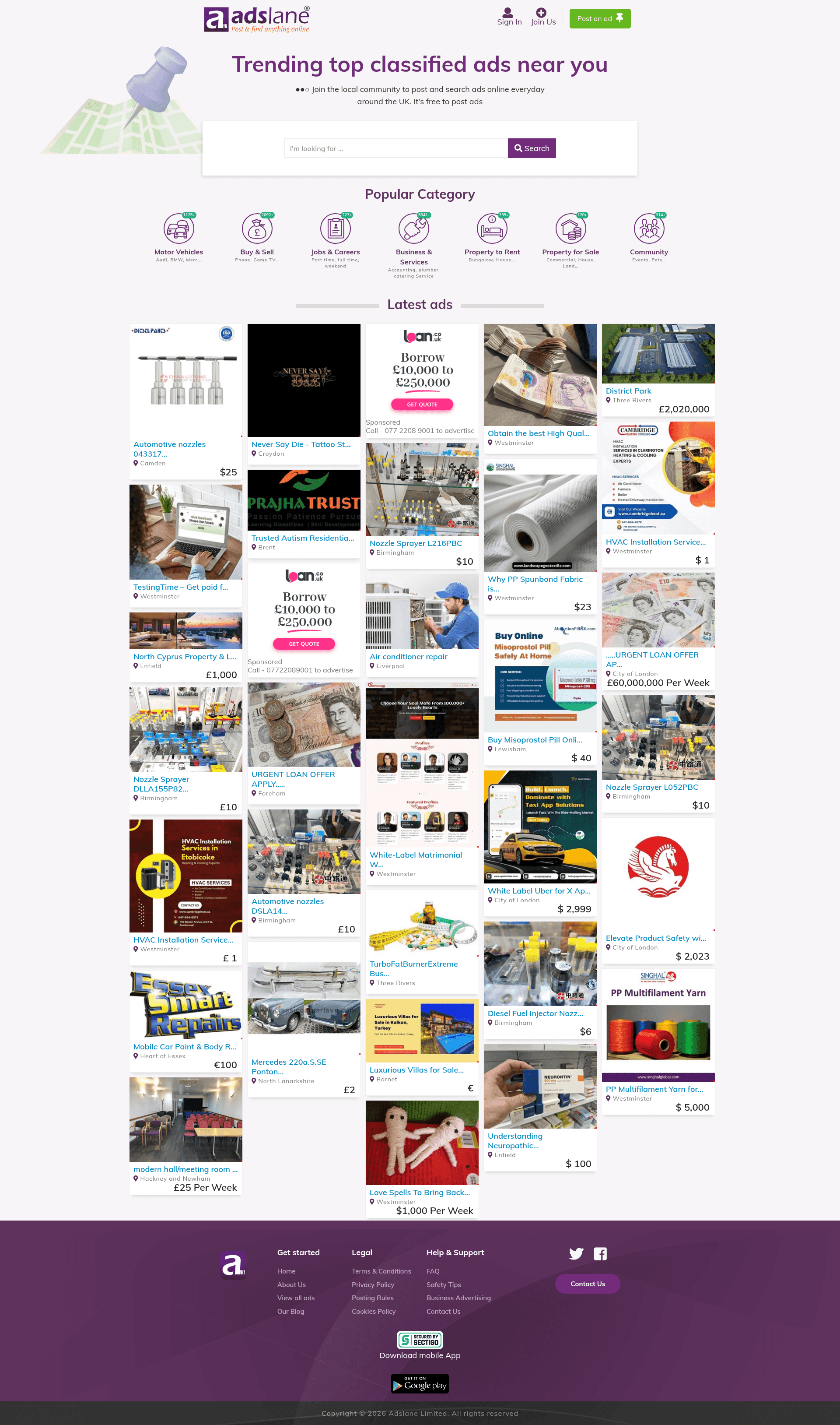 Adslane website screenshot