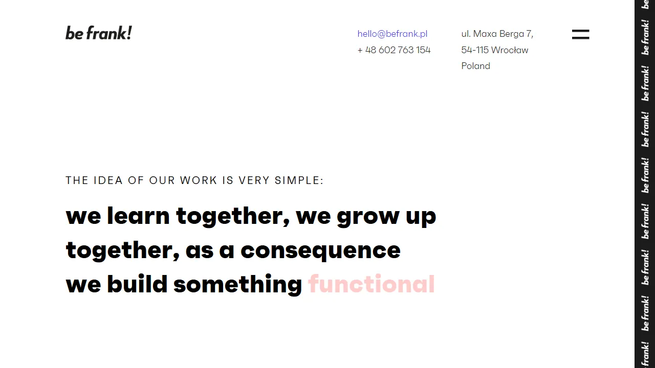 be frank! website screenshot