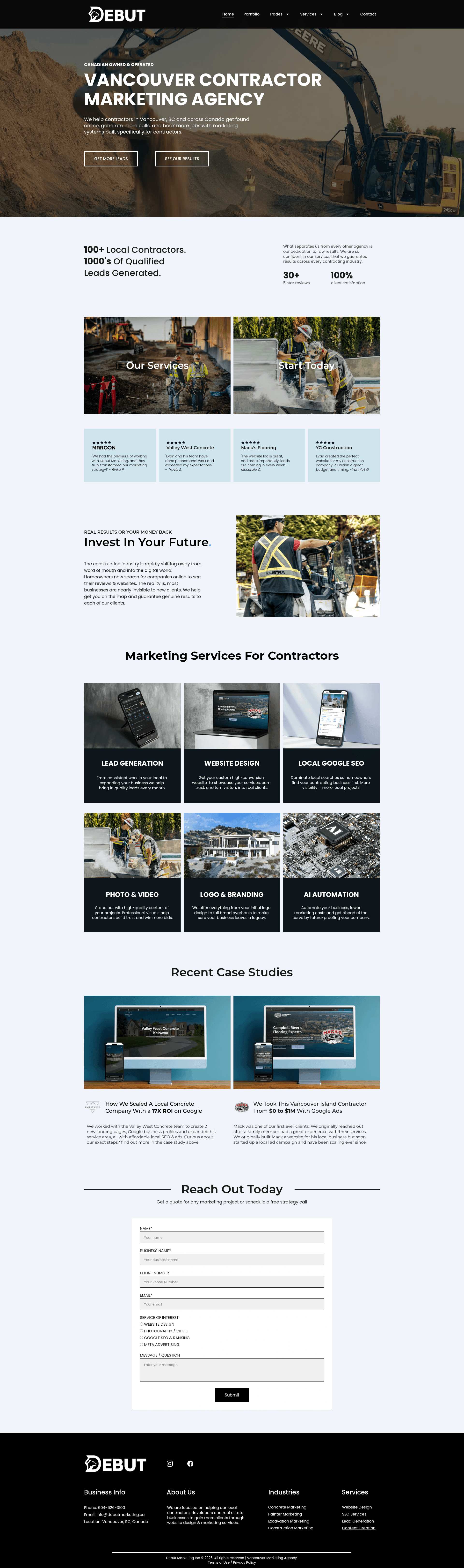 Debut Marketing website screenshot