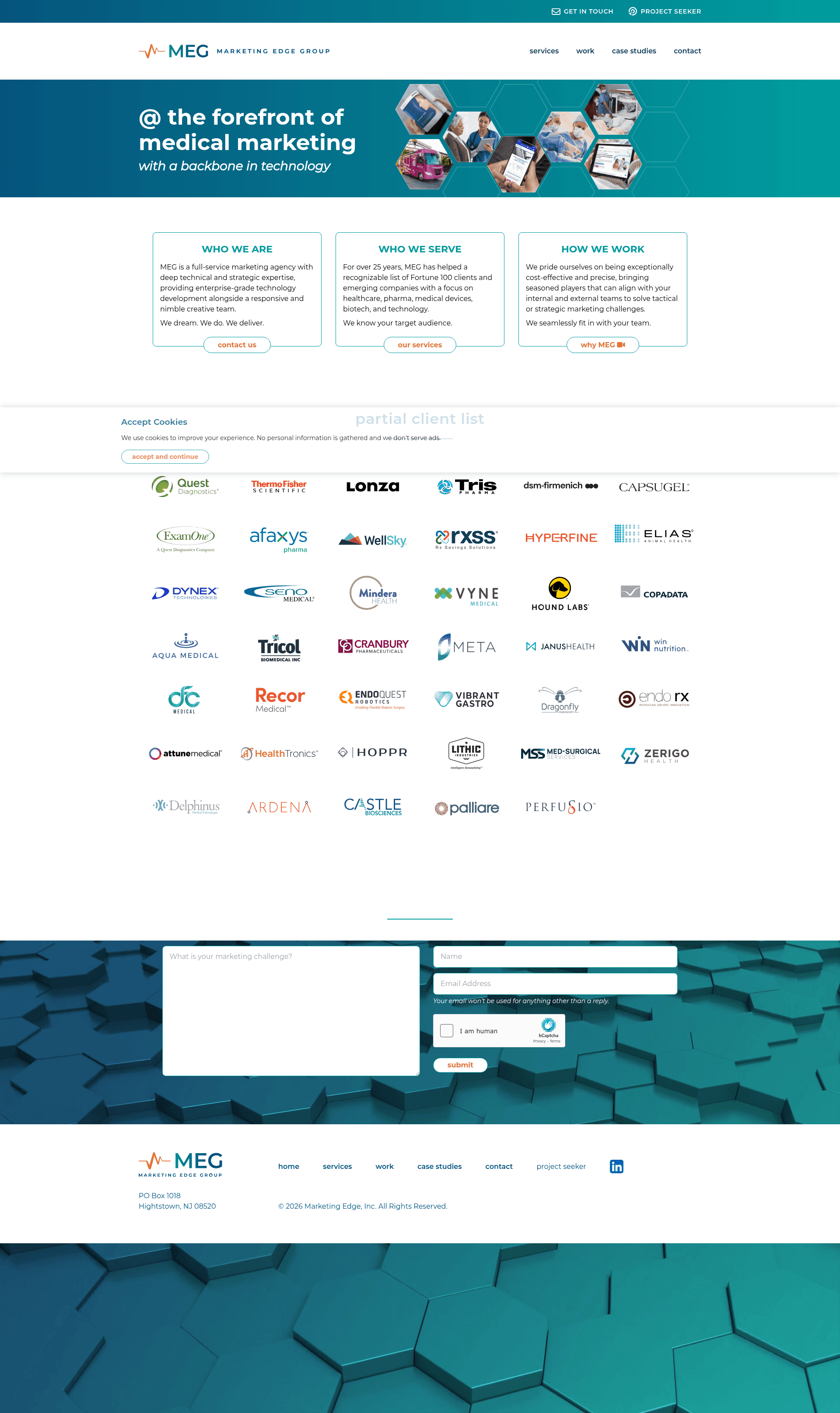MEG website screenshot