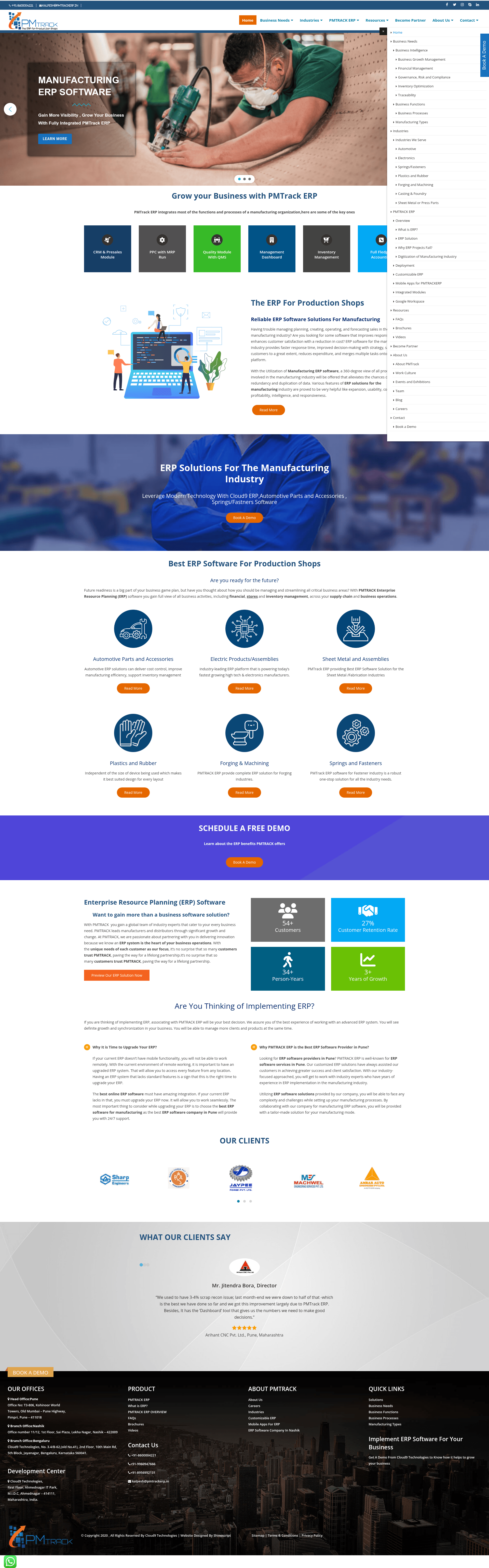 Pmtrack ERP website screenshot