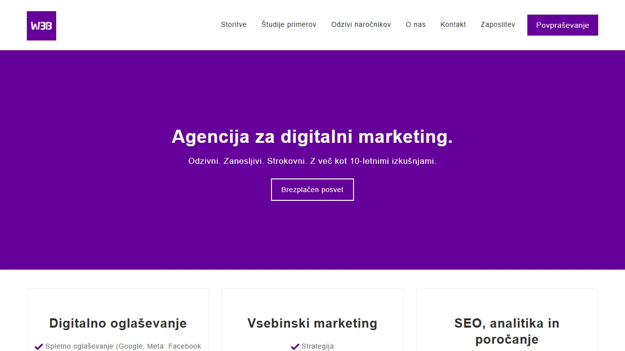 W3B website screenshot