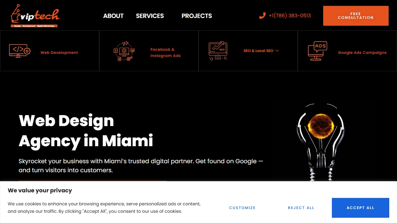 Screenshot of VIP TECH CONSULTING - Design, Development, Digital Marketing